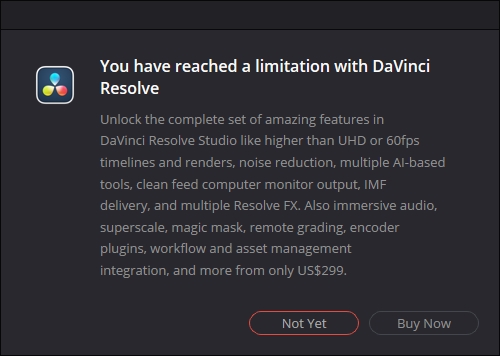 DaVinci Resolve 19 進階功能付費提示