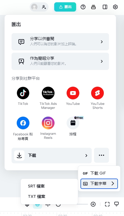 CapCut 線上版可以匯出字幕